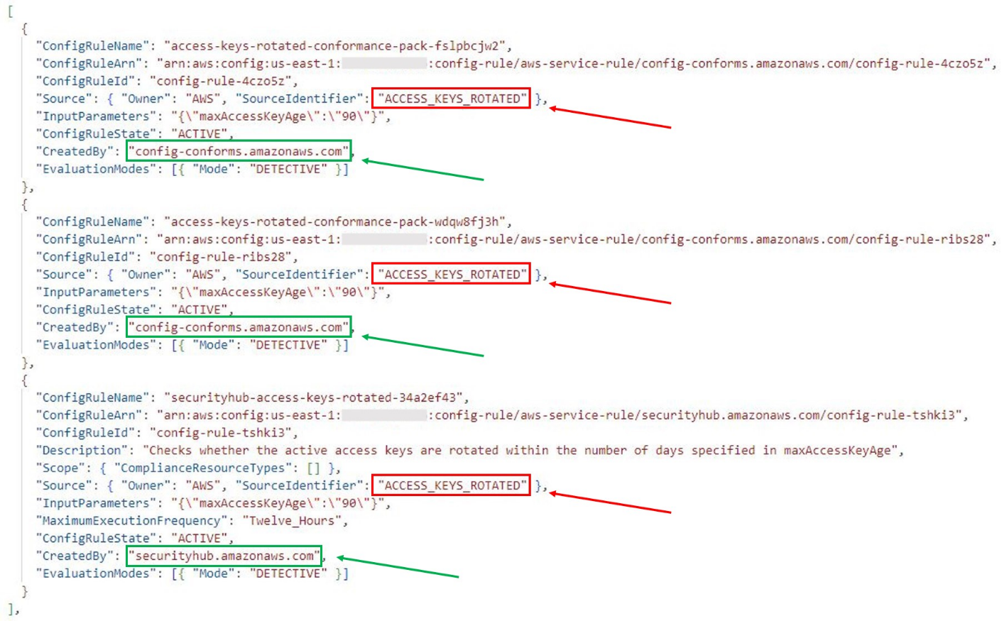 Figure 2: Solution output showing duplicate rules and keys