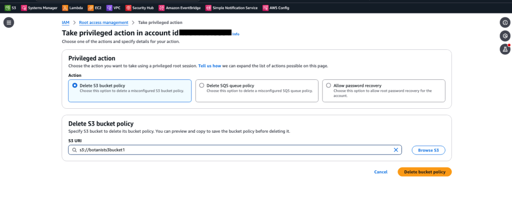 Figure 5: Privileged root actions in the IAM console