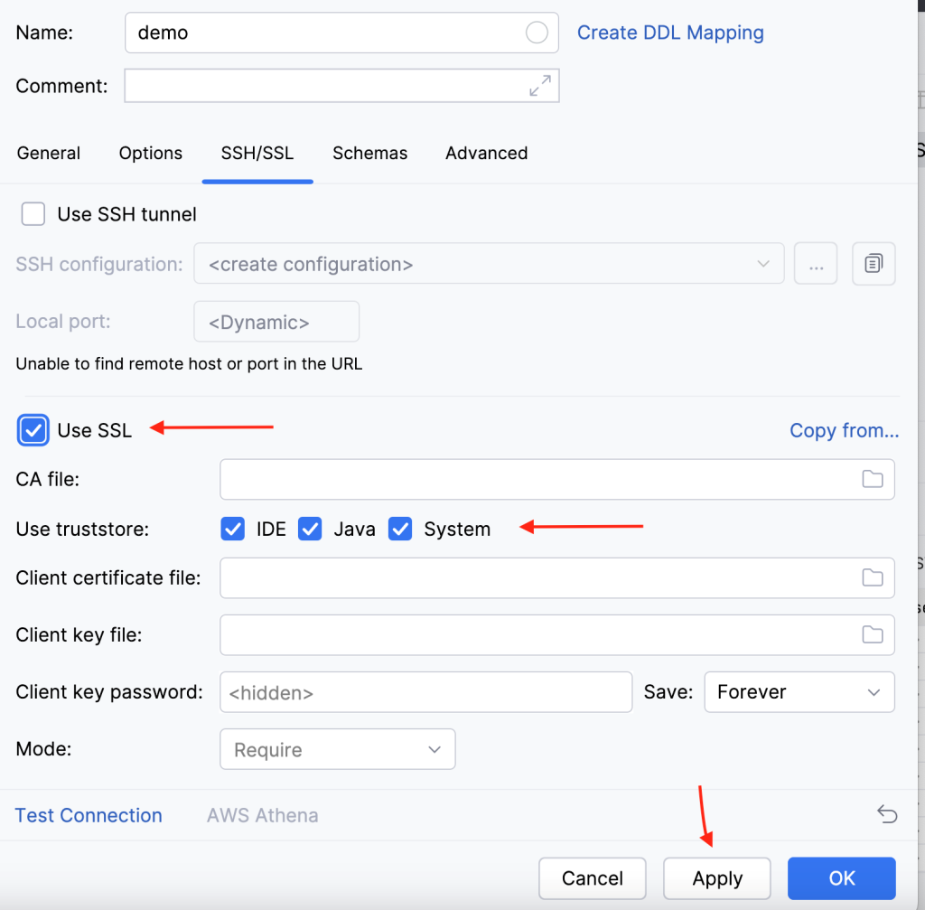 Figure 15: Enable data source profile SSL