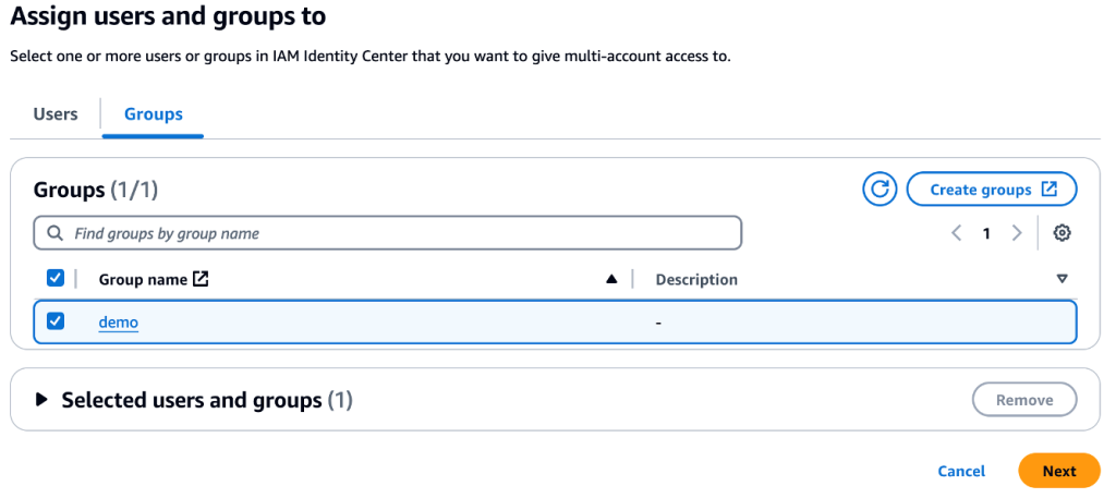 Figure 4: Selecting users and groups