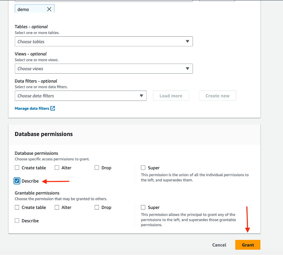 Figure 6: Grant database permissions to an IAM role