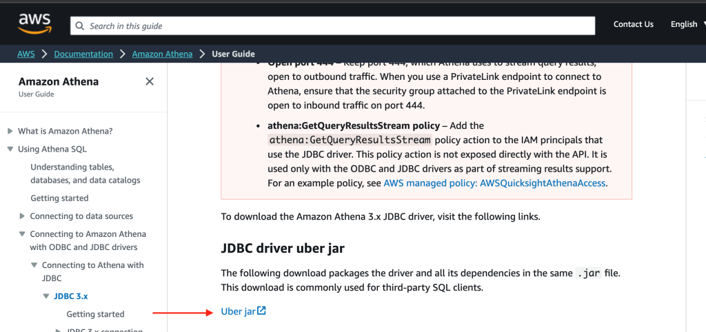 Figure 9: Download Athena JDBC jar