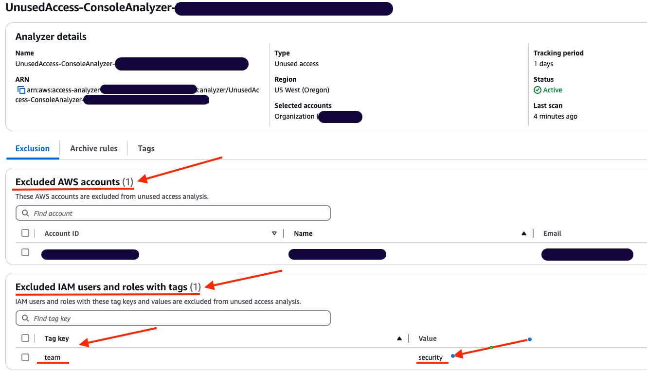 Figure 14: Review unused access analyzer exclusions