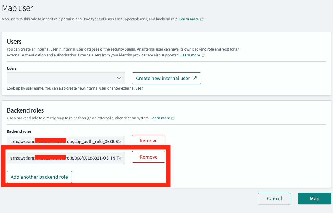 Figure 12: Mapping the role on the Security page in the OpenSearch console