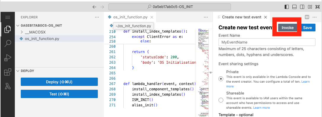 Figure 14: Invoking the Lambda function in the Lambda console