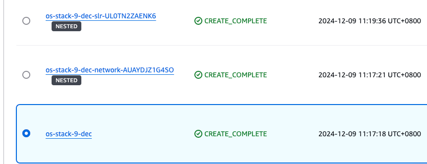 Figure 19: Select the main stack in the CloudFormation console