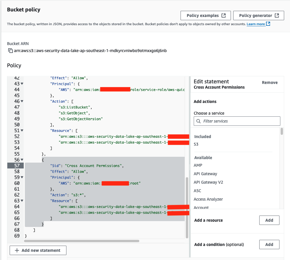 Figure 20: The S3 bucket policy with the relevant sections that needed to be deleted