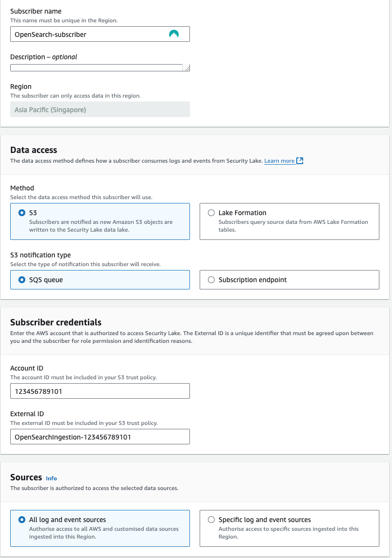 Figure 3: Configuring the Security Lake subscriber