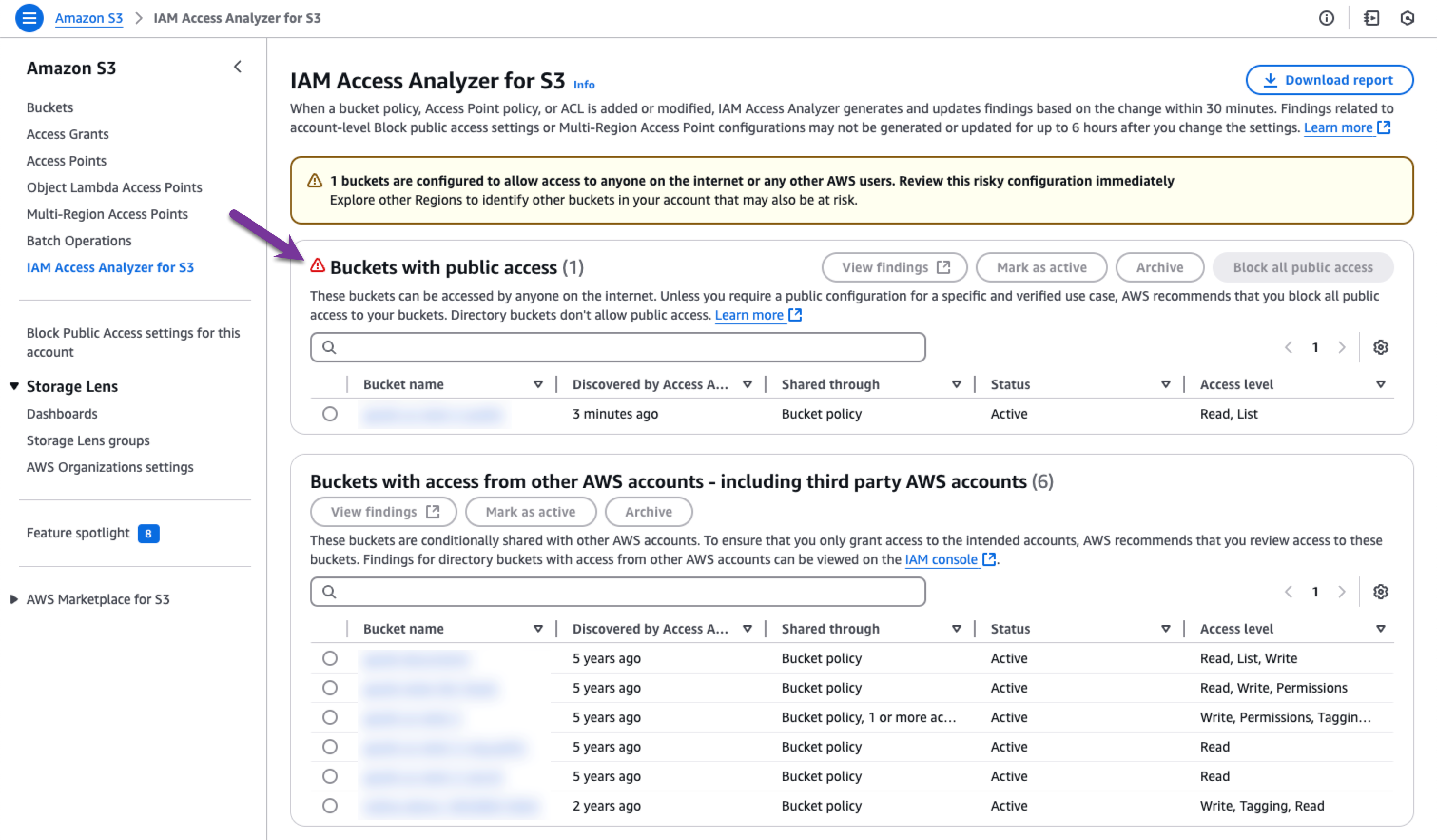 Figure 1: Public access checks in IAM Access Analyzer for S3