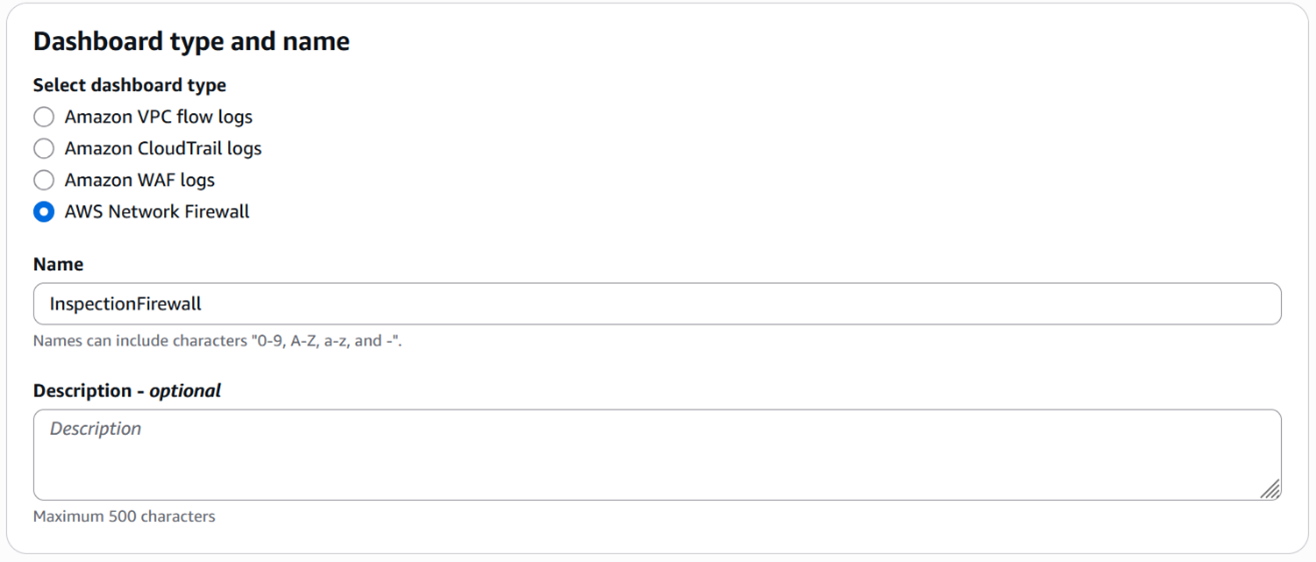 Figure 5: Select the dashboard type and enter a name