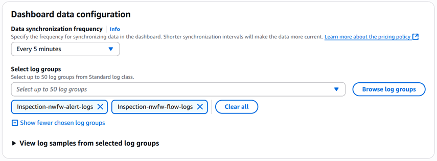 Figure 6: Select data synchronization frequency and log groups
