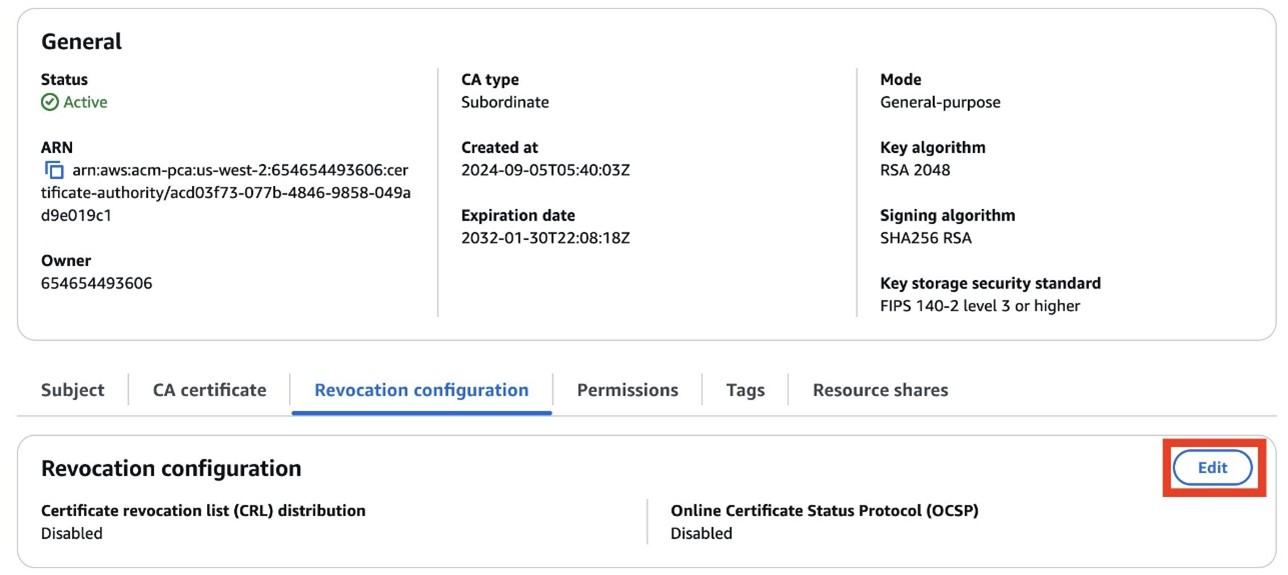 Figure 1: Edit the revocation configuration