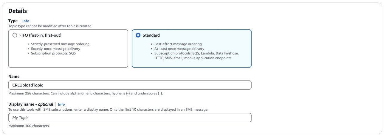 Figure 3: Create an SNS topic