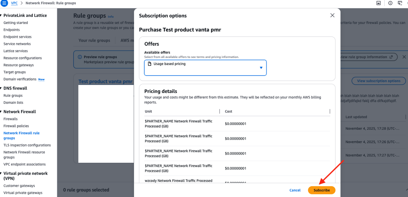 Figure 4: Review subscription options and subscribe to partner product