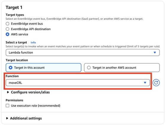 Figure 6: Select the Lambda function as the target