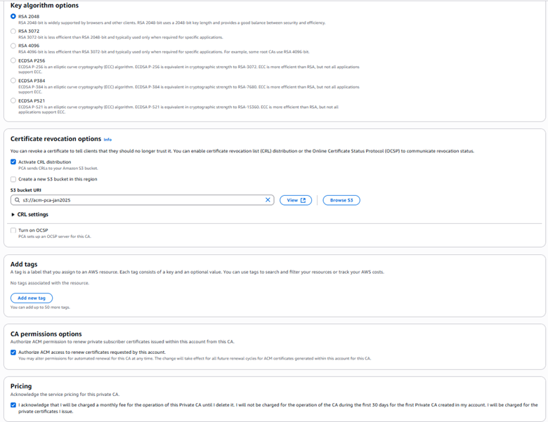 Figure 8: Configure a private CA (root)