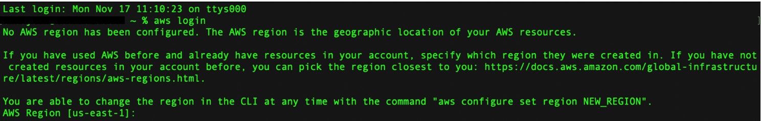 Figure 1: CLI Region prompt