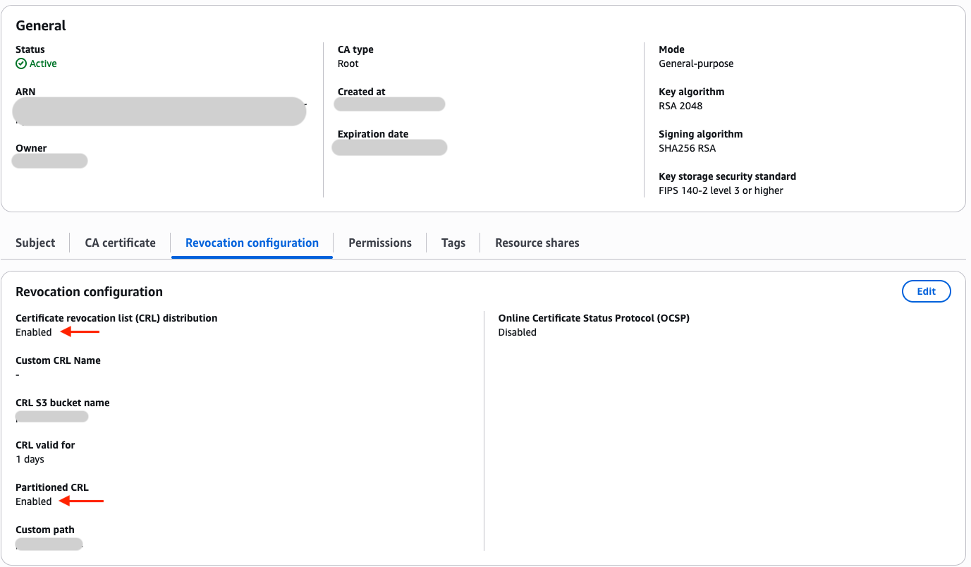 Figure 4: Certificate revocation configuration
