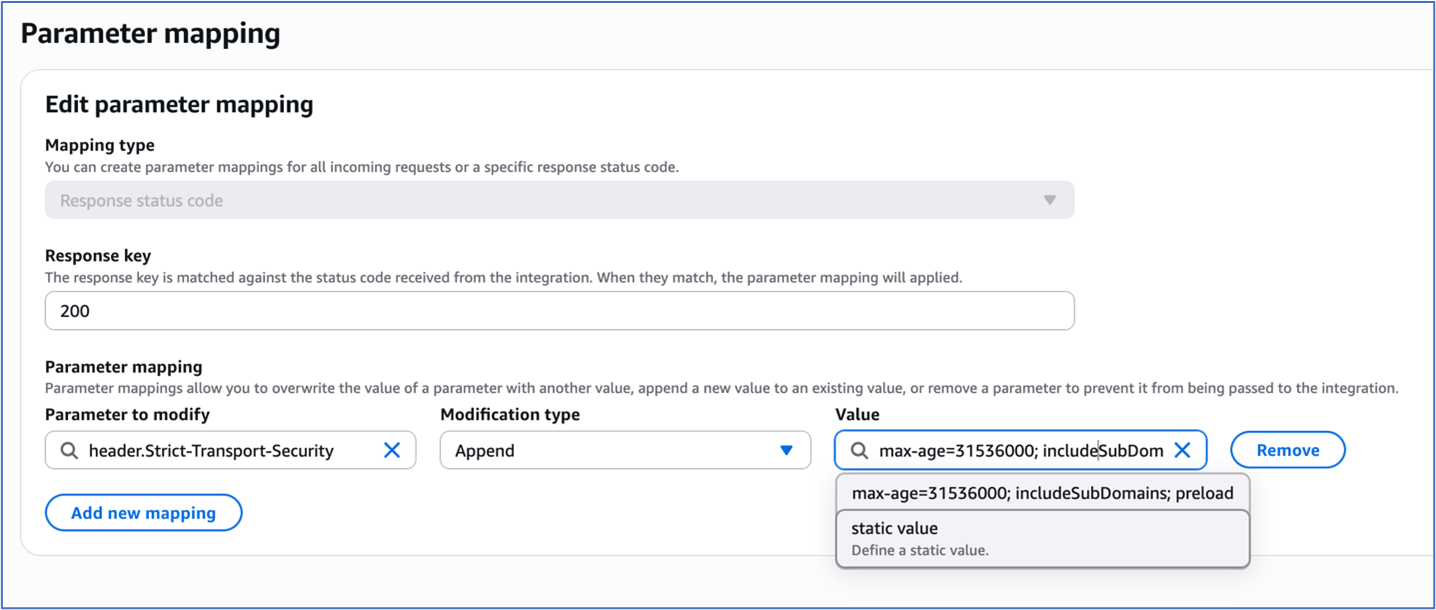 Figure 2: Parameter Mapping for the HTTP Api integration