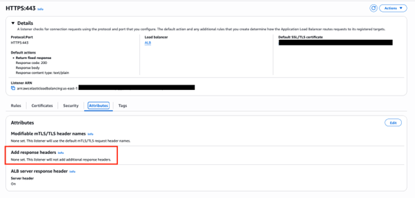Figure 6: ALB HTTPS listener Attributes configuration