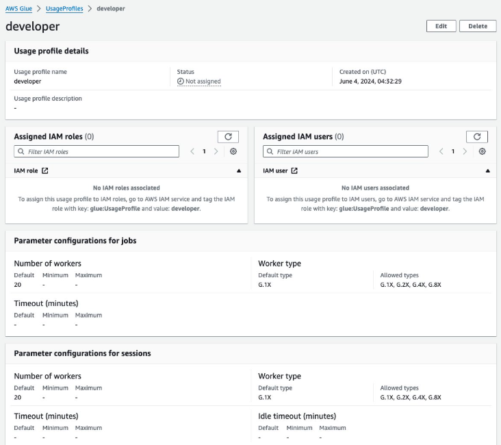 Figure 2 – Glue usage profile creation on the console
