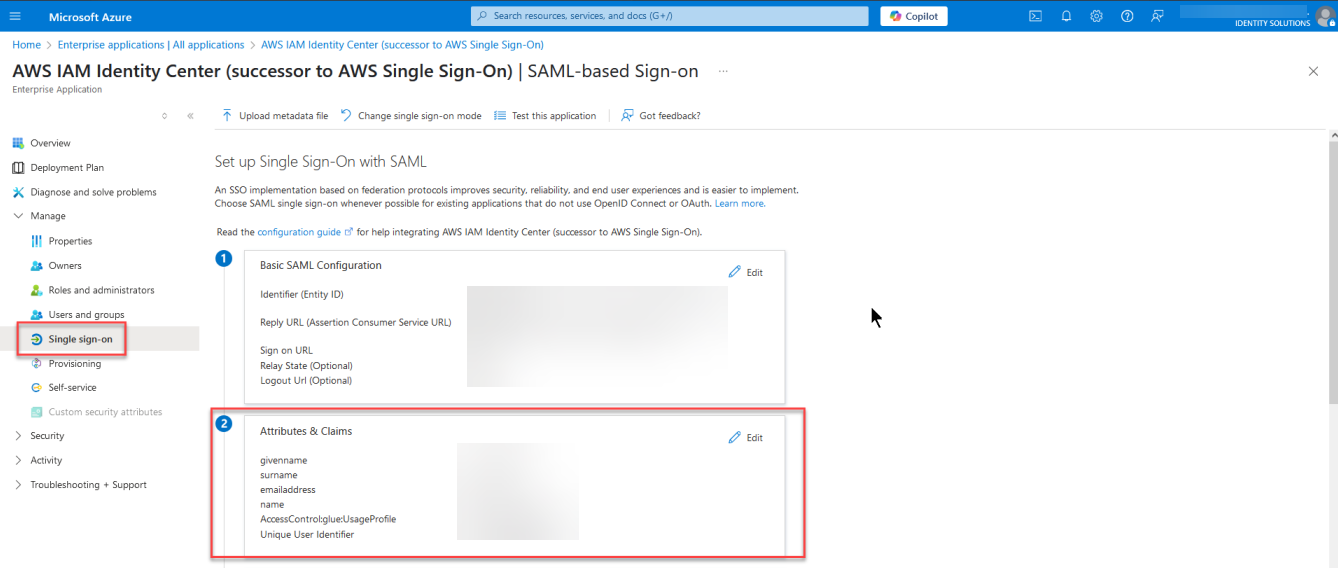 Figure 4 – Attributes & Claims section in Microsoft Entra ID