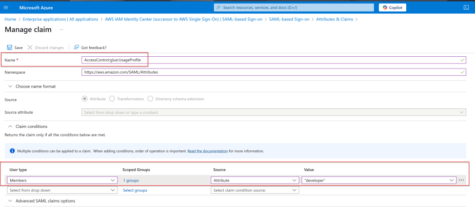 Figure 6 – Attribute claim addition in Microsoft Entra using group membership