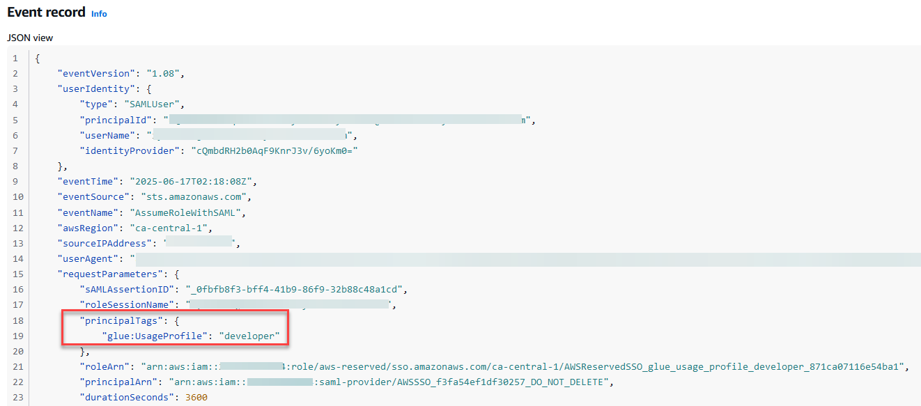 Figure 8 – ABAC tags passed during the role assumption