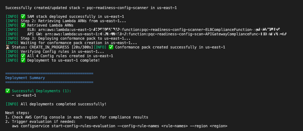 Example screen-print of how a successful deployment looks like.