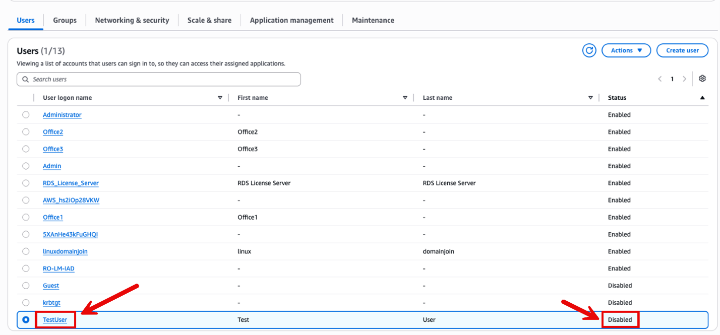 Figure 4: Account successfully disabled