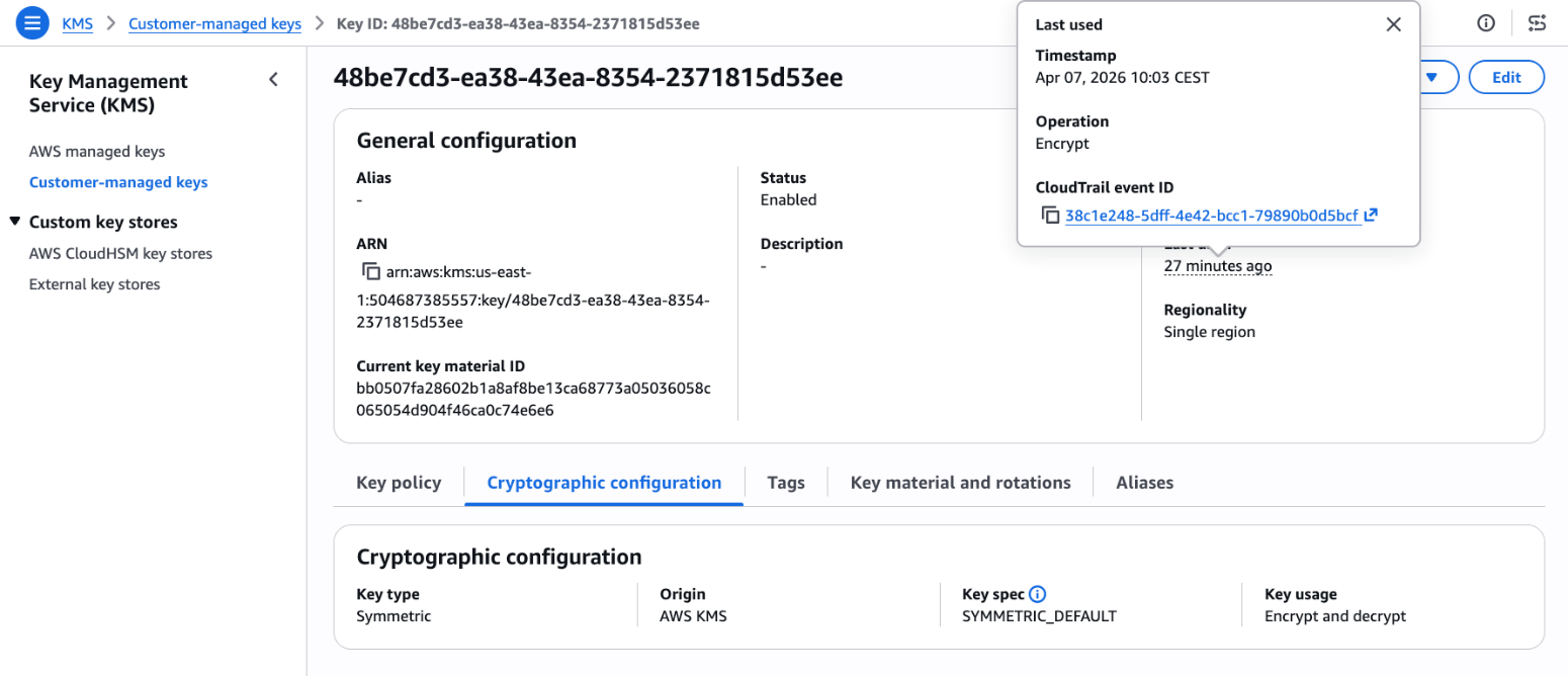 Figure 2: View last used details including timestamp, operation, and event ID