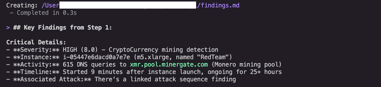 Figure 2: GuardDuty finding details showing HIGH severity cryptocurrency mining detection with threat indicators and timeline