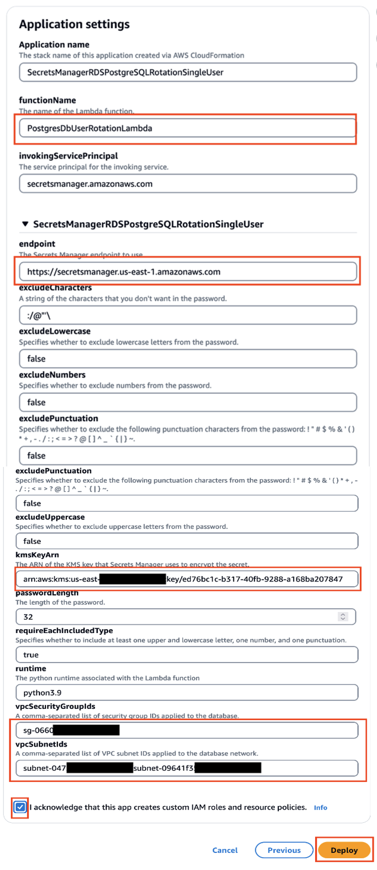Figure 11: Set up the rotation Lambda function configuration