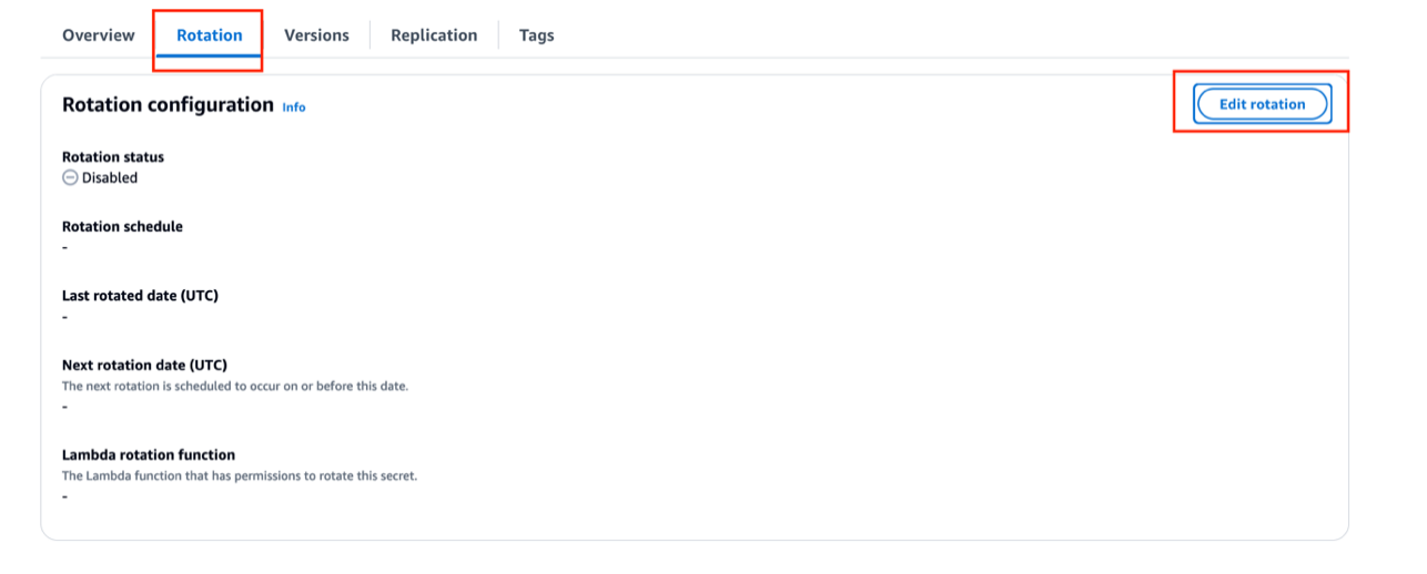 Figure 12: Editing the rotation in the Secrets Manager console 