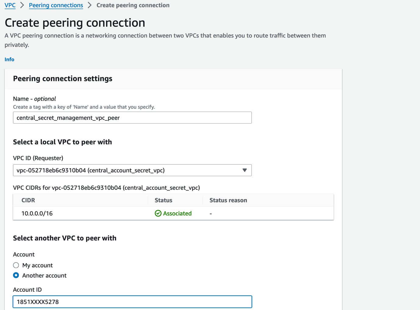 Figure 17: Create VPC peering connection