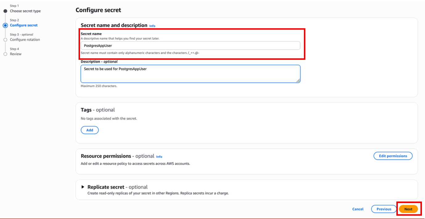 Figure 5: Providing the secret name and description 