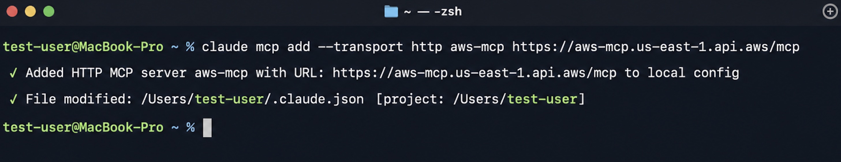 Figure 1: Adding the AWS MCP Server endpoint to Claude Code