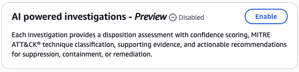 Figure 2: GuardDuty investigations enablement screen