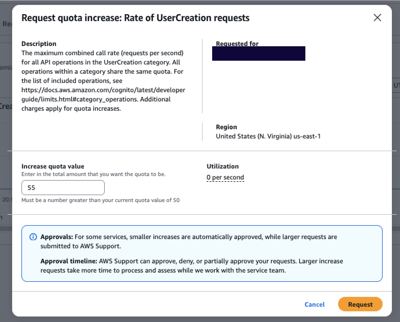 Figure 4: Service Quotas page where the account-level max increase is requested and auto-approved