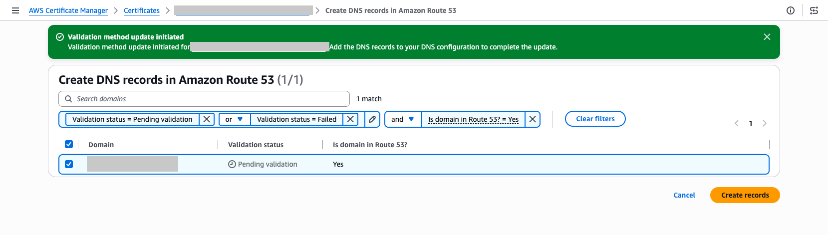 Figure 5: Create DNS validation records into Route 53