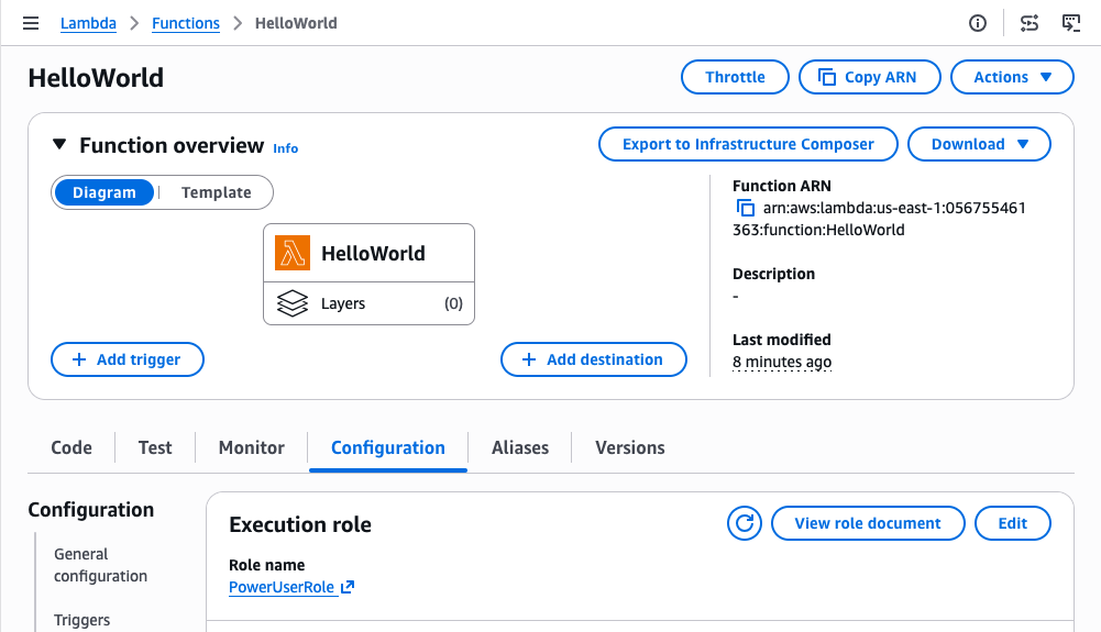 Figure 4: Role manager provides a role automatically to an AWS Lambda function