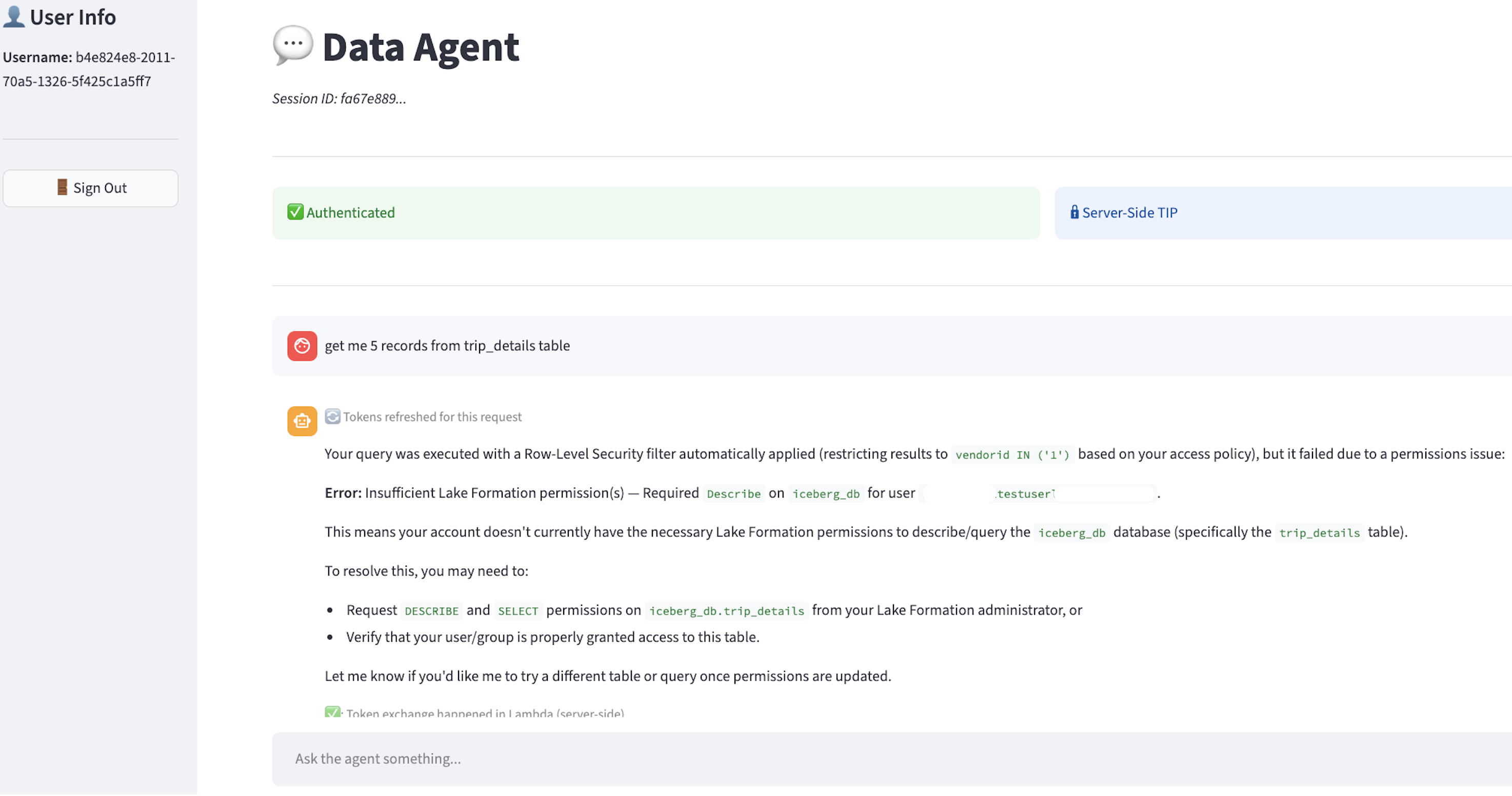 Figure 3: User doesn’t have access to the data
