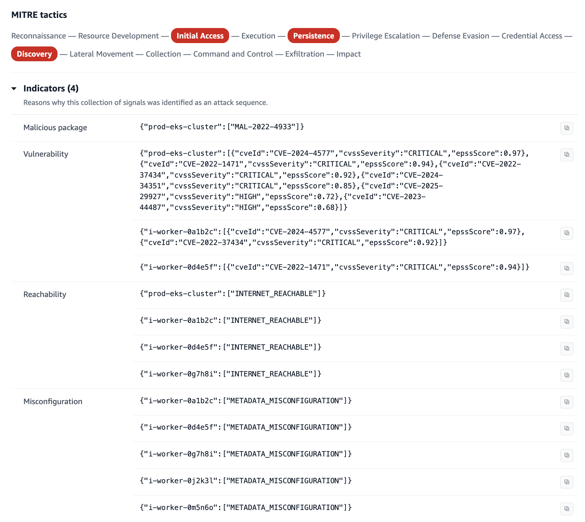 Figure 3: New vulnerability indicators within an attack sequence