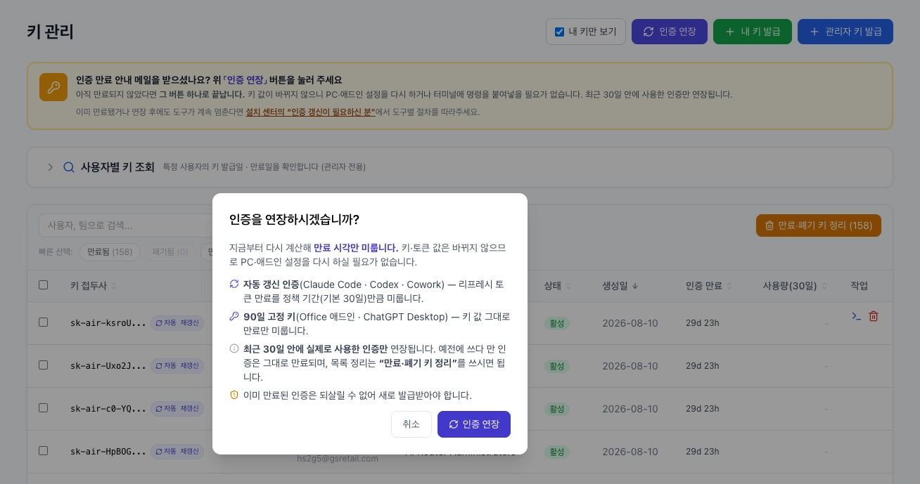 자동 갱신 계열과 고정 키 계열로 구분한 Virtual Key 수명 관리 방식