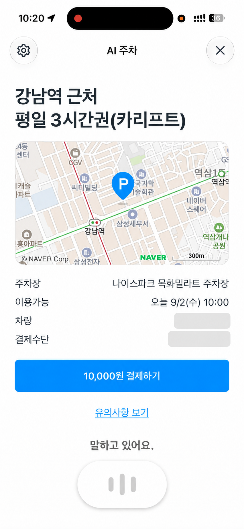 주차권 확인과 결제