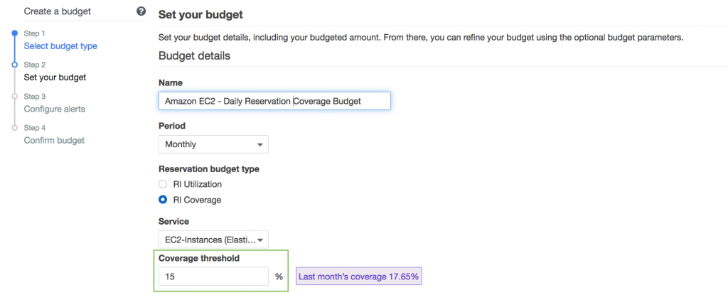 Set Reservation Coverage Budget