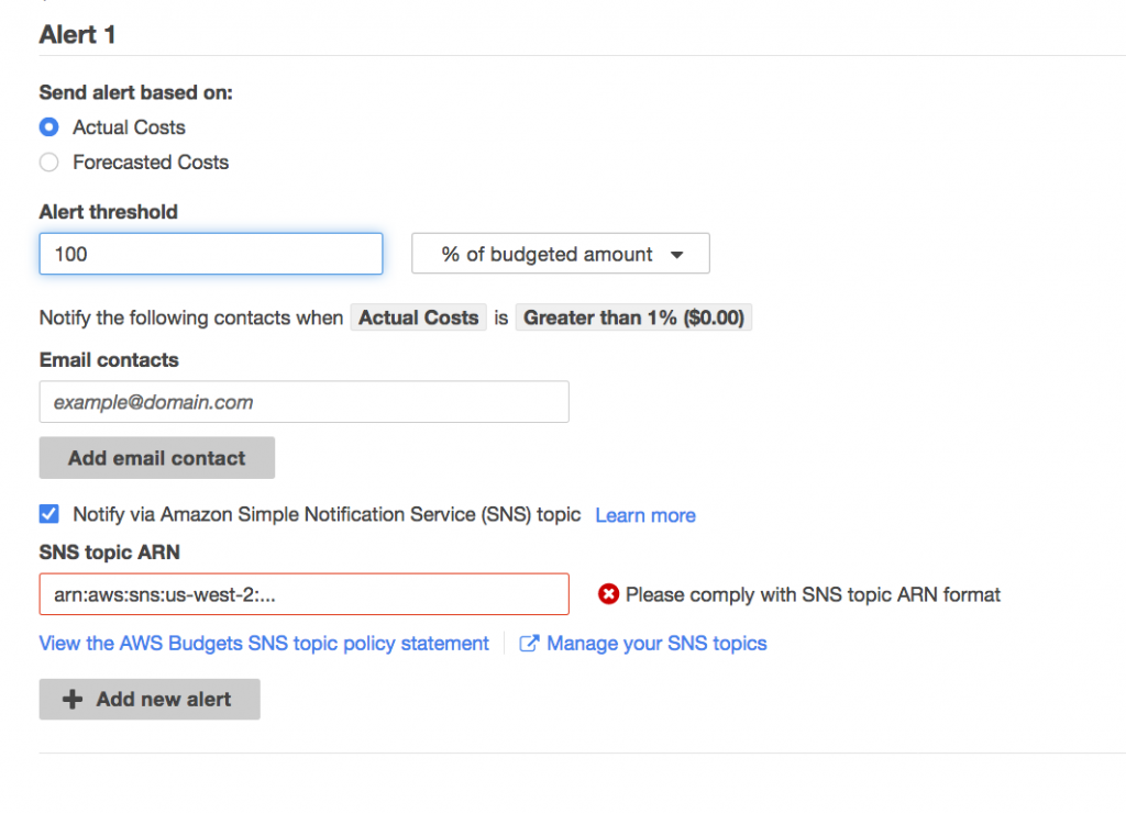 AWS Budgets Alerts Configuration