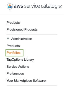 AWS Service Catalog Sidebar Menu