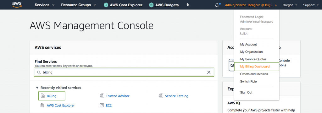 Acces the AWS Billing Console