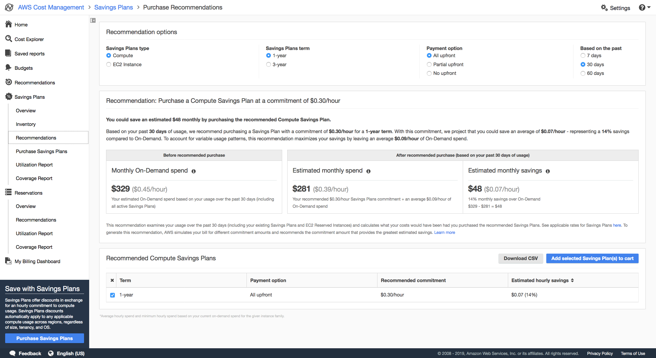 Savings Plans Purchase Recommendations